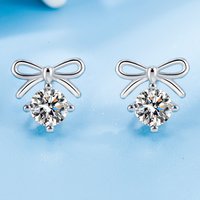 Luxurious 925 Sterling Silver Exquisite Bow Zircon Stud Earrings for Women Fashion Party Wedding Accessories Jewelry