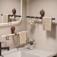 Vintage Walnut Wood Towel Rack with Suction Cups - No Drilling Required for Bathroom or Shower