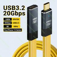 Flat USB3.2 20Gbps ThunderBolt 3 Type C to C Extension Data Cable PD100W 5A USB-C Cord For iPhone 16 15 Pro MacBook Pro Samsung