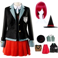 Anime Danganronpa Magician Yumeno Himiko Girl Uniform Cosplay Costume Halloween Carnival Student Uniform Cosplay Red Wig