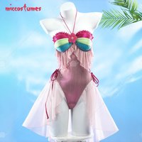 Haikyuu Women's Fairy One Piece Swimsuit Pink Hollow Halter Bathing Suit with Sleeves Anime Cosplay Rave Outfit