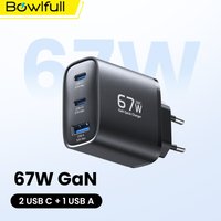 Bowlfull 67W GaN USB C Charger 3 Port USB Charger PD3.0 QC3.0 PPS Wall USB Type C Fast Charge For Macbook iPad iPhone 17 Samsung