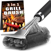 Stainless steel grill cleaning brush, outdoor BBQ grill wire brush with scraper, grill accessories, picnic tools