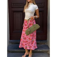 Fashion women's spring and summer new retro cherry skirt high waist slimming temperament a-line long skirt