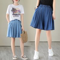 High Waist Wide Leg Denim Shorts Women's Summer New Style Pleated Slimming plus Size Casual Five-Quarter Length Jeans