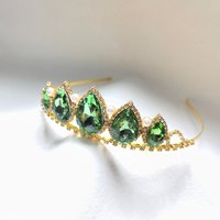Vintage Green Crystal Tiara for Women Gold Color Crown Bridal Wedding Prom Hair Accessories Birthday Party Crown Headwear
