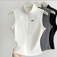 Summer Women's Zipper Sleeveless Yoga Top with Breathable Collar for Fitness and Sports, Quick-Drying T-Shirt Style Jacket