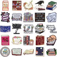Cute Books Collection Letters Metal Enamel Pins Romantic Reader Club Magic Flowers Library Card Badge Punk Brooch Jewelry Gift