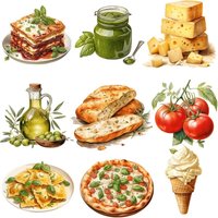 Watercolor hand-painted Italian cuisine Stickers Crafts And Scrapbooking stickers book Decorative DIY Stationery waterproof