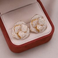 Korean new design fashion jewelry 14K gold plated luxury double layer flower earrings elegant women's daily work accessories