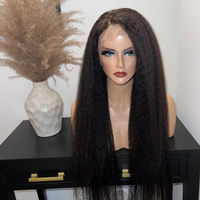 Soft 30inch 180density Kinky Straight Wig Black Yaki 13x4Lace Front Wig With Baby Hair Synthetic Wigs Heat Temperature Glueless