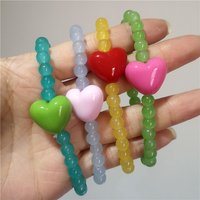 Trendy Charms Resin Colorful Heart Glass Beaded Bracelet For Women Girls Y2K Aesthetic Charm Jewelry Accessories Gift