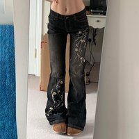 Bootcut Jeans Denim Pant Women Vintage Washed Floral Embroidery High Waist Trousers Y2k Streetwear Work Casual Elegant Spring
