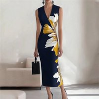 Women Printed Maxi Dress Vintage Sleeveless Round Neck High Waist Slim Fit 2025 New Female Chic Summer Vacation Beach Dresses
