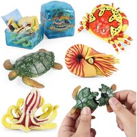 Oenux 4D Simulation Marine Animals Puzzle Building Shark Model Nautilus Clown Triggerfish Figure Educational Assembly Kit
