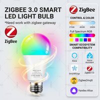 Zigbee 3.0 Smart LED Bulb E27 RGBCW Dimmable Light 2700-6500K Lamp Works with Alexa Echo Zigbee2MQTT Home Assistant Need Gateway