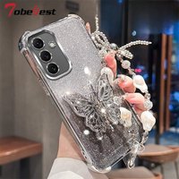 3D Butterfly Holder Bracelet Plating Case for Samsung Galaxy S25 Edge S24 S23 S22 S21 S20 FE Note 20 10 Ultra Plus Cover