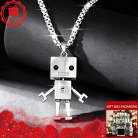 Movable Joint Robot Pendant Necklace Men Women Stainless Steel Box Chain Cute Mechanical Cyberpunk Y2K Punk Hip Hop Jewelry