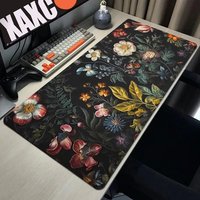 HYBXAXC Floral Dark Academia Desk Mat – Vintage XXL Extended Mouse Pad with Black Floral Design for Gaming, Office & Laptop Use