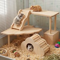 4 Pcs Hamster Platform Ladder Hideout Wood Playhouse Hamster Game Climbing Toy for Small Pet Hamster Rat Gerbil Chinchilla Mouse