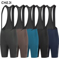 CHEJI Herren Radsport-Trägerhose mit Seitentaschen, nahtlosen, rutschfesten Beinmanschetten, gepolstert für 7 Stunden Fahrt auf Straßen- und MTB-Fahrrädern.
