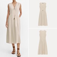 Women's Fashionable Sleeveless V-Neck Gored Skirt Dress Versatile Summer 2026 Trendy Dress ZADATA Brand European Style Daily ...