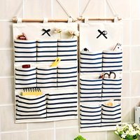 1Pc Linen Hanging Storage Bag Organizer with Multi Pockets, Wall Mounted Versatile Organizing Closet Storage Room Organizer