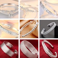 Wholesale Fine 925 Sterling Silver Bangles Bracelet Charms Heart Open for Women Lady Jewelry Adjustment Cuff Wedding Gift