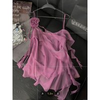 Summer New Irregular Design Top 3D Flower Ruffle Edge Camisole Vest Feminine Fairy Hotsweet Y2k Crop Top Womens Clothing