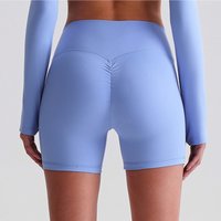 Solid Color Fitness Yoga Short Women Soft High Waist Workout Cycling Short Legging Soft Gym Back waist pleat Polyester + spandex