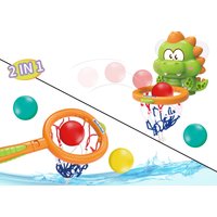 2-in-1 Dinosaur Bath Basketball Hoop Toy with Balls, Bathtub Shower Beach Shooting Game for Toddlers 3+, Summer Water Fun Toy Ki