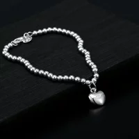 Hot sale charms 925 Sterling Silver romantic Heart beads chain Bracelet for Women fashion Jewelry party wedding gift