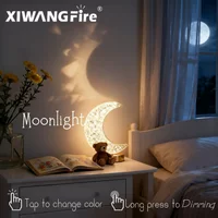 Moon Star Led Night Light Rechargeable Crystal Table Lamp Touch Switch Dimmable Ramadan Room Decor Ambient 3D Moon Lamp Eid Gift