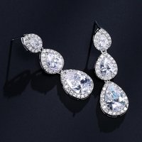 ZAKOL Classic 3 Pcs Big Water Drop Zircon Long Dangle Earrings for Women Elegant Wedding Party Jewelry