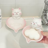 1pc Lovely Lucky Cat Design Soap Box with Drainage, Household Soap Storage Holder for Bathroom & Washbasin, Cute Daily Organizer