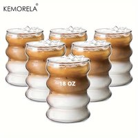 6PCS Create Wave Shape Glass Cup Water Bottle Heat-resistant Beer Drinkware Tea Mug Coffee Juice Milk Home Cafe Drinkware Gift
