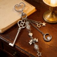 1pc Y2K Bowknot Key Bead Heart Moon Star Zinc Alloy Keychain Pretty Bag Charms Key Ring for Women Girls Handmade Good Gift