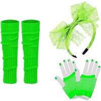 PESRNAE Neon LEG WARMERS HAIRBOW FISHNET GLOVES Tutu 80's Fancy Dress RAVE