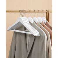 SONGMICS Wooden Hangers, Coat Hangers, Clothes Hangers, with Shoulder Notches, Anti-Slip Trousers Bar, for Suits, Shirts, Coats