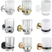 Brushed Gold Wall Mounted Toothbrush Holder Glass Cup Stainless Steel Bathroom Organizer Chrome Polished Rose Gold Black White