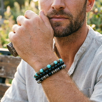 Fashion 3Pcs/Set Natural Coconut Stone Beaded Bracelet Men Howlite Onyx Lava Beads Healing Energy Braslet Vacation Casual Joias