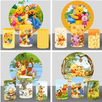 Winnie The Pooh Baby Shower Round Backdrop Cover Wall Decor Newborn Girl Birthday Party Custom Background Cylinder Cover Supplie