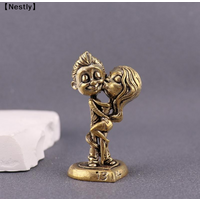Brass Retro Couple Ornament Creative Handicraft Copper Ornament Small Figurines Miniatures Home Decor〔Nest〕