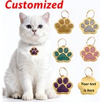 Glitter Claw Custom Text Dog Tag Personalized Name Pets Tag Laser Engraving Number Golden Collar Pendant Customized Cat ID Tag