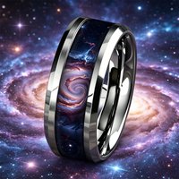Men Stainless Steel Rings, 8mm Galaxy Style Colorful Swirl Nebula Inlay Polished Beveled Edge Rings for Men Women Wedding Bands