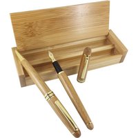 Bamboo Ball Pen and Fountain Pen with Square Bamboo Gift Box Eco-friendly Hand-made Bamboo Craft Writing Stationery Sets