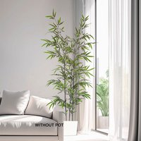 130-210cm Artificial Bamboo Plant Lifelike Faux Tree UV Resistant Tall Floor Fake Palm Leaves for Home Office Indoor Decor