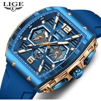 LIGE brand luxury Men's watches waterproof sports luminous silicone strap chronograph quartz wristwatch for men reloj hommes