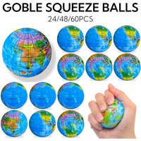 24-60PCS Globe Stress Balls 6.3cm Mini Earth Squeeze Balls Toy Earth Bouncy Ball for Kid Adult, School Classroom Party Favors
