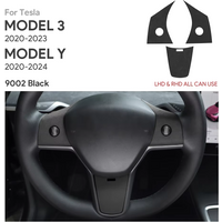 Top Suede Car Steering Wheel Trim Sticker For Tesla Model 3 2020-2023 Model Y 2020 2021 2022-2024 Interior Accessories